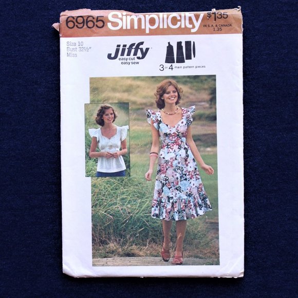 Vintage Sewing Pattern Uncut Simplicity 6965 Cottagecore Dress Top Bust 32-1/2" - Picture 3 of 5